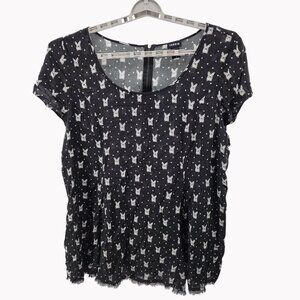 Torrid 3X Womens 22 24 Black Bunny Print Zip Back Short Sleeve Blouse